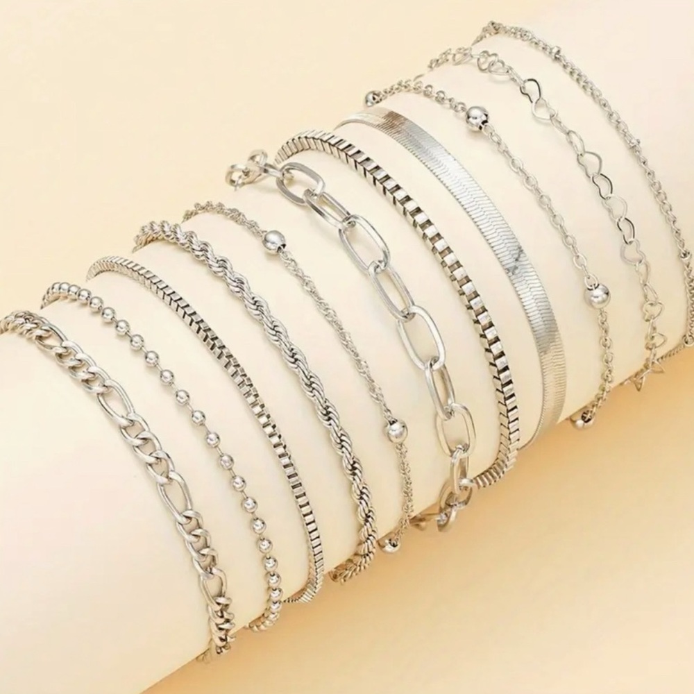 (J204) 925 Sterling Silver Set Of 11
Simple Twisted Snake Bone Chain
Bracelets - Picture 4 of 4